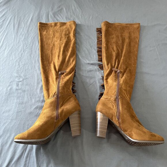 Breckelles Tan Fringe Heeled Boots - Picture 9 of 12